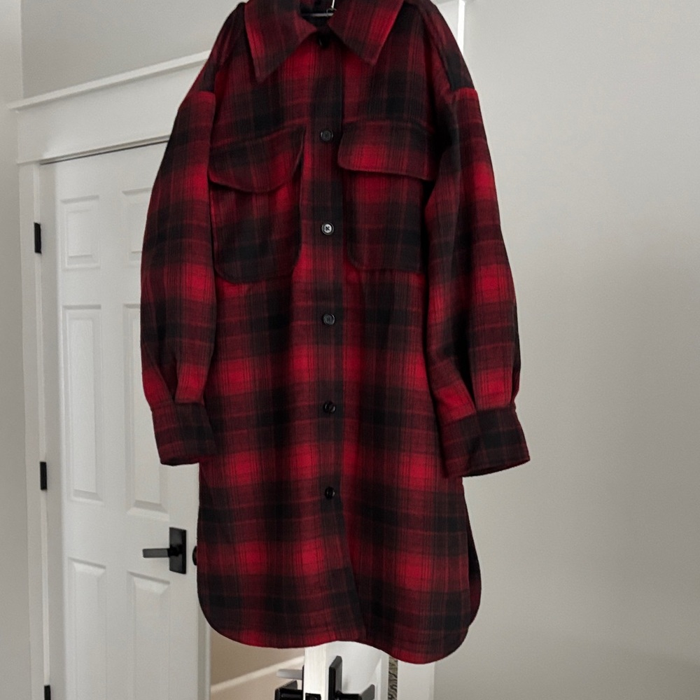 NWT Banana Republic Factory Red and Black Plaid Utility Jacket